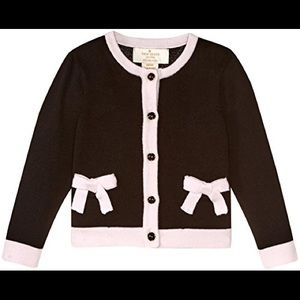 Kate Space Girls Cardigan Sweater Black Pink Bow